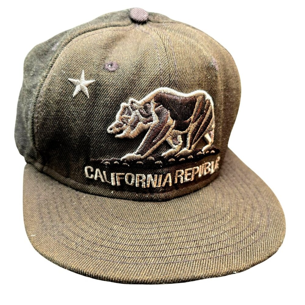 California Republic Hat New Era 59FIFTY Cap 7 5/8 Green Embroidered Wool JJ3992